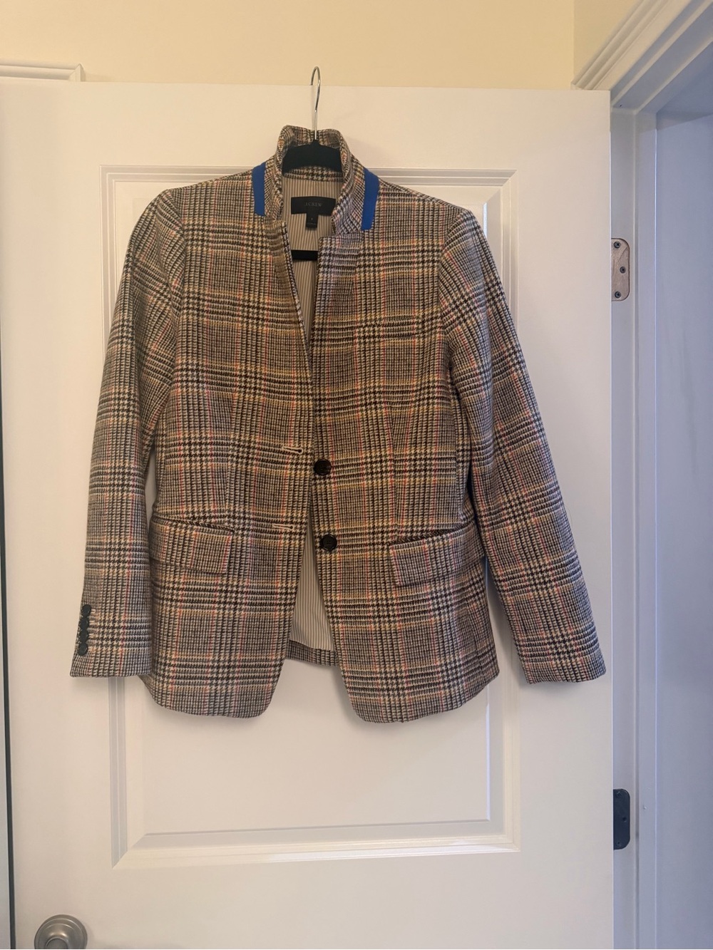 J.Crew Regent Glen Plaid Wool Blazer Blue Collar Trim Size 6